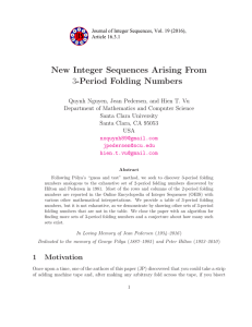 New Integer Sequences Arising From -Period Folding Numbers 3