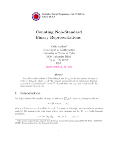Counting Non-Standard Binary Representations s Department of Mathematics