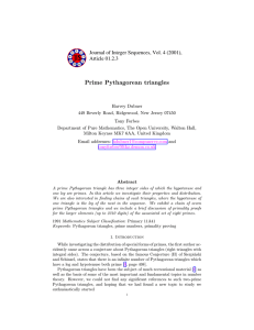 Prime Pythagorean triangles Journal of Integer Sequences, Vol. 4 (2001), Article 01.2.3