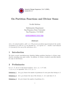 On Partition Functions and Divisor Sums Neville Robbins Mathematics Department