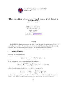 The function M (s; a, z) and some well-known