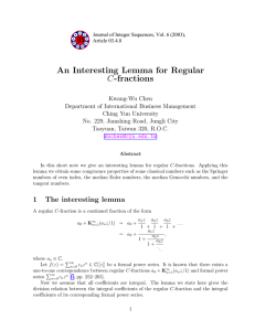 An Interesting Lemma for Regular C-fractions