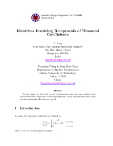Identities Involving Reciprocals of Binomial Coefficients