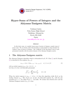 Hyper-Sums of Powers of Integers and the Akiyama-Tanigawa Matrix Yoshinari Inaba