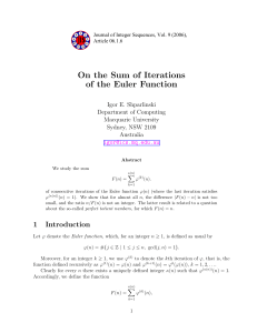 On the Sum of Iterations of the Euler Function Igor E. Shparlinski