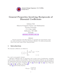 General Properties Involving Reciprocals of Binomial Coefficients