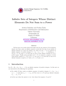 Infinite Sets of Integers Whose Distinct