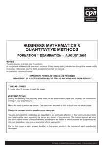 BUSINESS MATHEMATICS &amp; QUANTITATIVE METHODS FORMATION 1 EXAMINATION - AUGUST 2008 NOTES