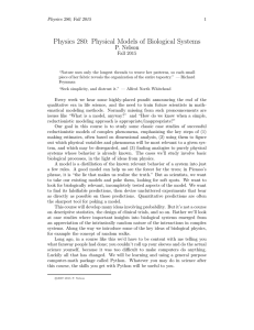Physics 280: Physical Models of Biological Systems P. Nelson Fall 2015