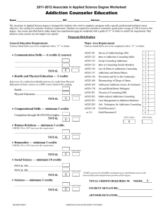 Addiction Counselor Education 2011-2012 Associate in Applied Science Degree Worksheet