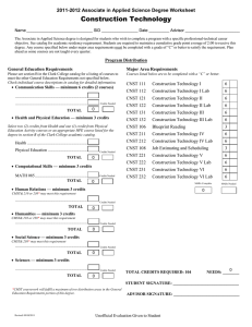 Construction Technology 2011-2012 Associate in Applied Science Degree Worksheet