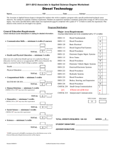 Diesel Technology 2011-2012 Associate in Applied Science Degree Worksheet