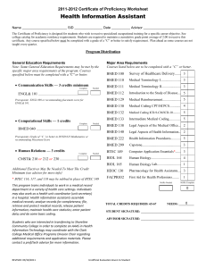Health Information Assistant -201 Certificate of Proficiency Worksheet 20