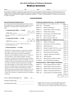 Medical Assistant -201 Certificate of Proficiency Worksheet 20
