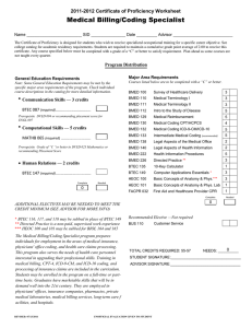Medical Billing/Coding Specialist -201 Certificate of Proficiency Worksheet 20