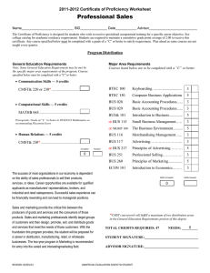 Professional Sales -201 Certificate of Proficiency Worksheet 20