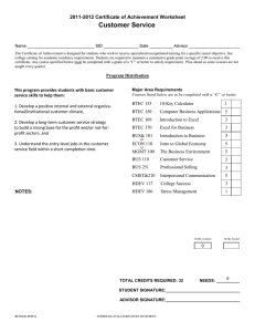 Customer Service  2011-2012 Certificate of Achievement Worksheet