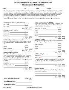 Elementary Education 20-201 Associate in Arts Degree – DTA/MRP Worksheet