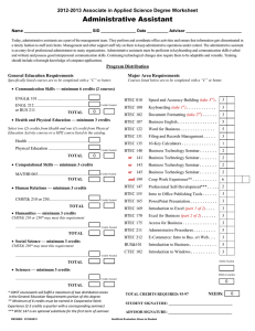 Administrative Assistant 2012-2013 Associate in Applied Science Degree Worksheet