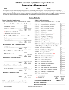 6XSHUYLVRU\0DQDJHPHQW 2012-2013 Associate in Applied Science Degree Worksheet