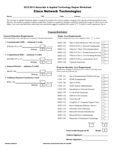 Cisco Network Technologies -201 Associate in Applied Technology Degree Worksheet 201