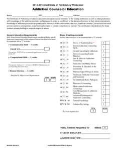 Addiction Counselor Education 2012-2013 Certificate of Proficiency Worksheet