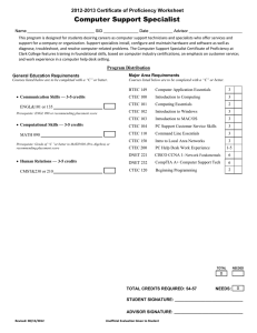 &amp;omputer Support Specialist 2012-2013 Certificate of Proficiency Worksheet