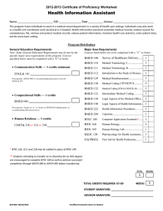 Health Information Assistant 2012-2013 Certificate of Proficiency Worksheet