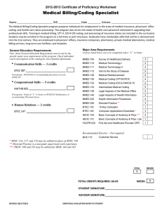 Medical Billing/Coding Specialist 2012-2013 Certificate of Proficiency Worksheet