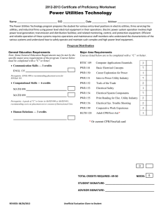 Power Utilities Technology 2012-2013 Certificate of Proficiency Worksheet