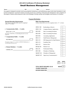 Small Business Management 2012-2013 Certificate of Proficiency Worksheet