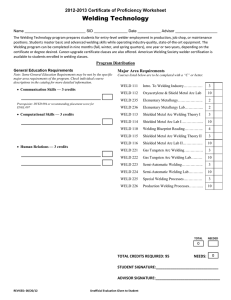 Welding Technology 201-201 Certificate of Proficiency Worksheet