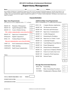 Supervisory Management 2012-2013 Certificate of Achievement Worksheet