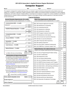 Computer Support 2013-2014 Associate in Applied Science Degree Worksheet