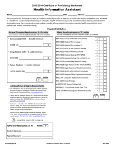 Health Information Assistant 2013-2014 Certificate of Proficiency Worksheet