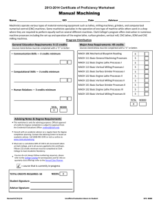 Manual Machining 2013-2014 Certificate of Proficiency Worksheet