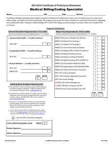 Medical Billing/Coding Specialist 2013-2014 Certificate of Proficiency Worksheet