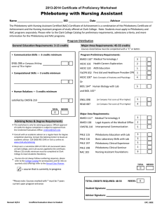 Phlebotomy with Nursing Assistant 2013-2014 Certificate of Proficiency Worksheet