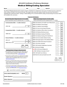 Medical Billing/Coding Specialist 2014-2015 Certificate of Proficiency Worksheet