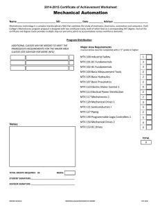 Mechanical Automation 2014-2015 Certificate of Achievement Worksheet