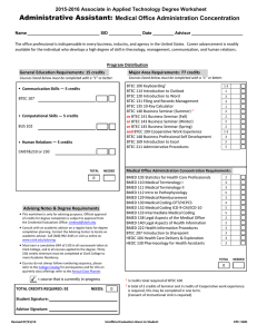 Administrative Assistant: 2015-2016 Associate in Applied Technology Degree Worksheet