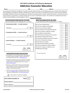 Addiction Counselor Education 2015-2016 Certificate of Proficiency Worksheet