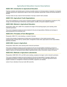 Agricultural Education Course Descriptions AGED 1001: Introduction to Agricultural Education