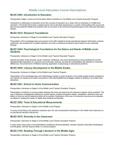 Middle Level Education Course Descriptions MLED 2003: Introduction to Education
