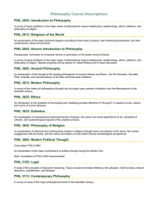 Philosophy Course Descriptions PHIL 2003: Introduction to Philosophy
