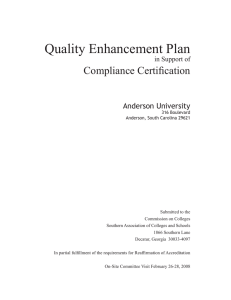 Quality Enhancement Plan Compliance Certification Anderson University in Support of