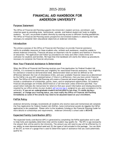 2015-2016 FINANCIAL AID HANDBOOK FOR ANDERSON UNIVERSITY