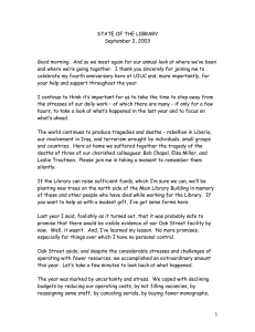 STATE OF THE LIBRARY September 2, 2003