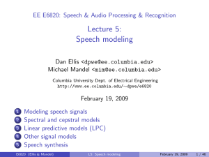 Lecture 5: Speech modeling