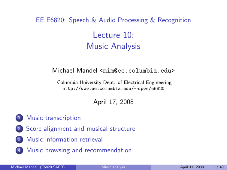 Lecture 10 Music Analysis